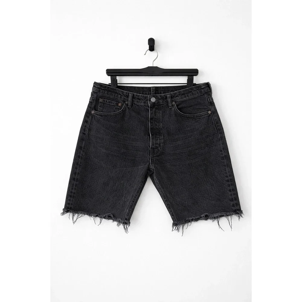 Levi's 501 Black Denim Shorts W38 Cut Off Button Fly Distressed USA Style